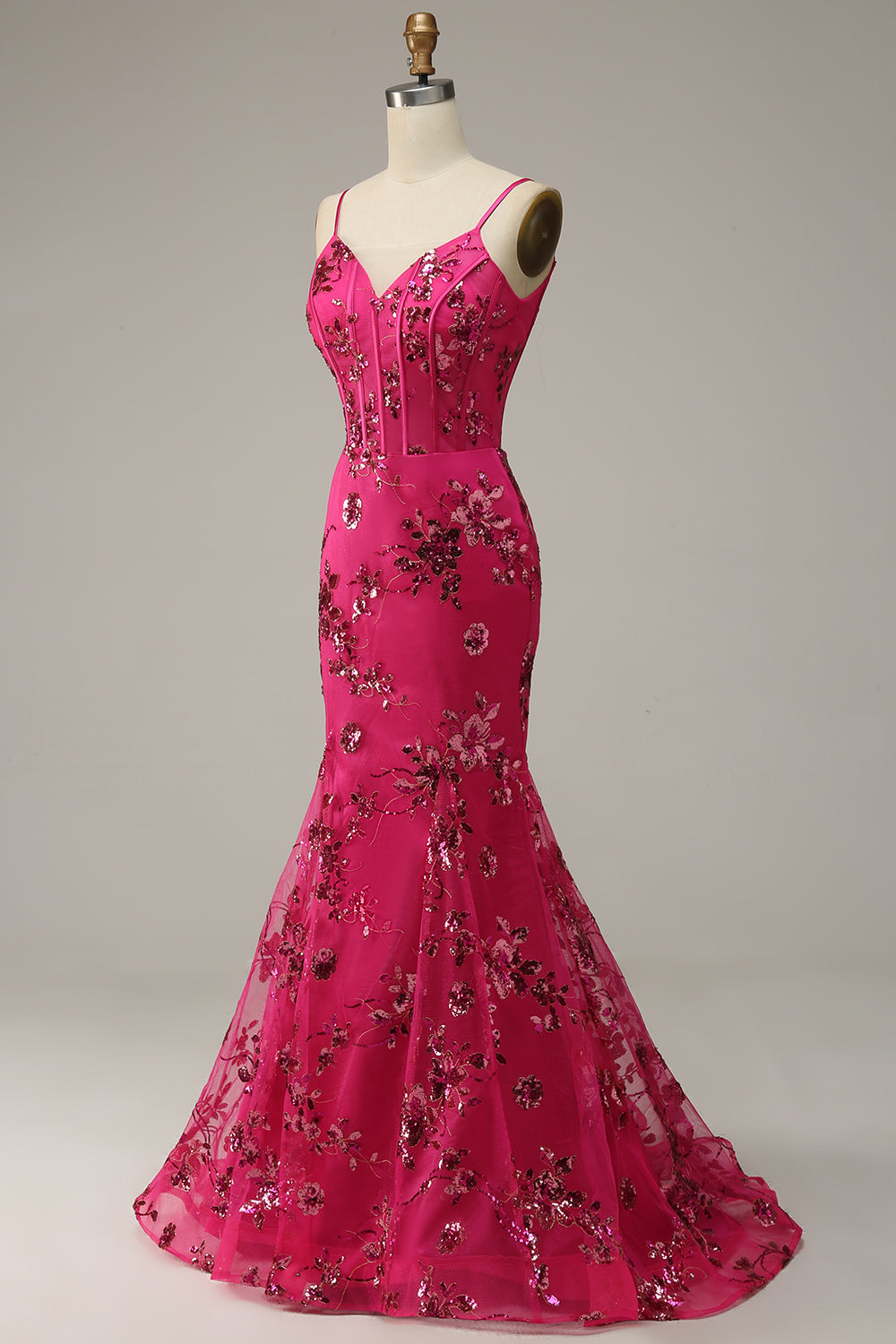 Hot Pink Sequins Print Mermaid Formal Dress