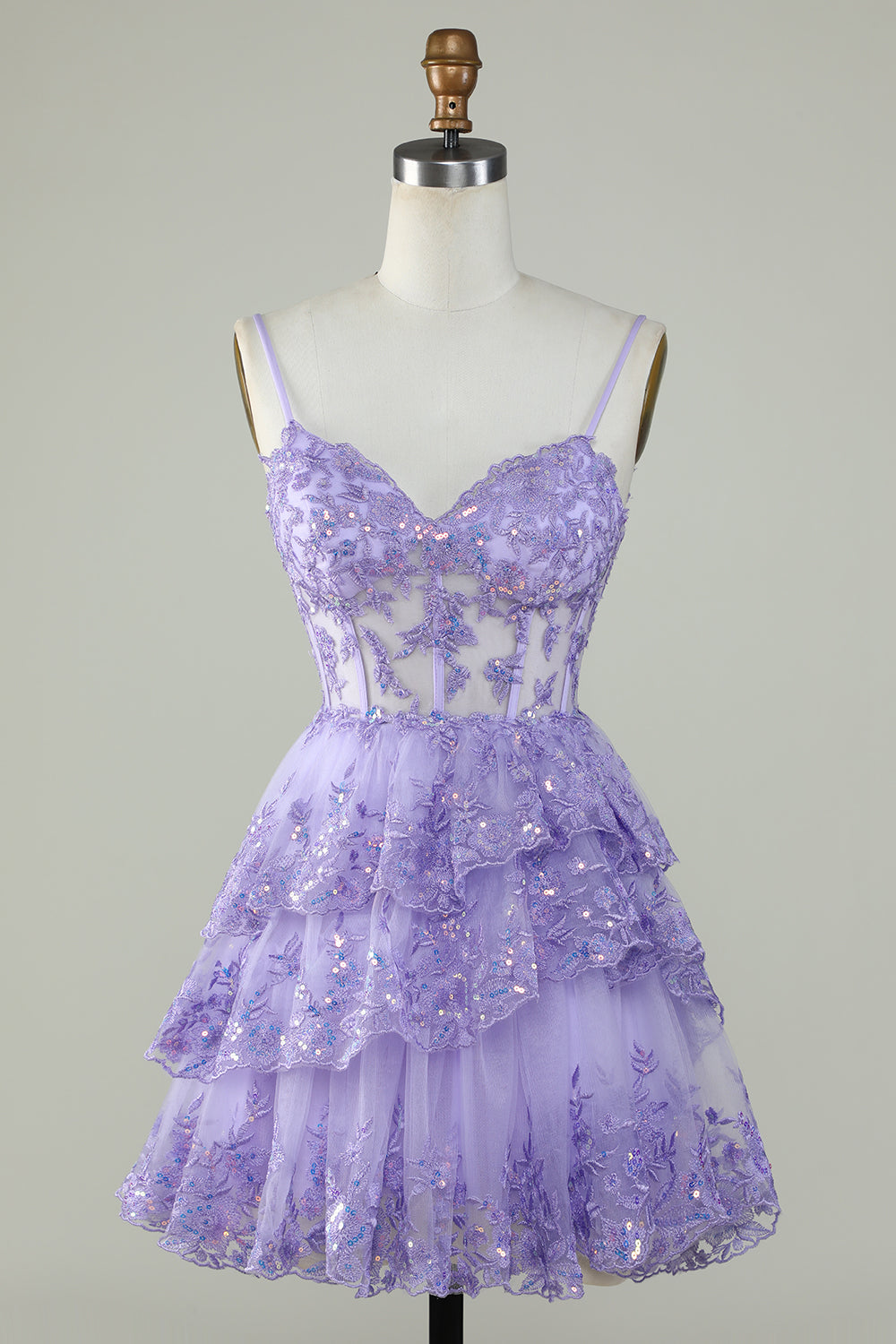 Gorgeous A Line Spaghetti Straps Dark Blue Sparkly Corset Cocktail Dress