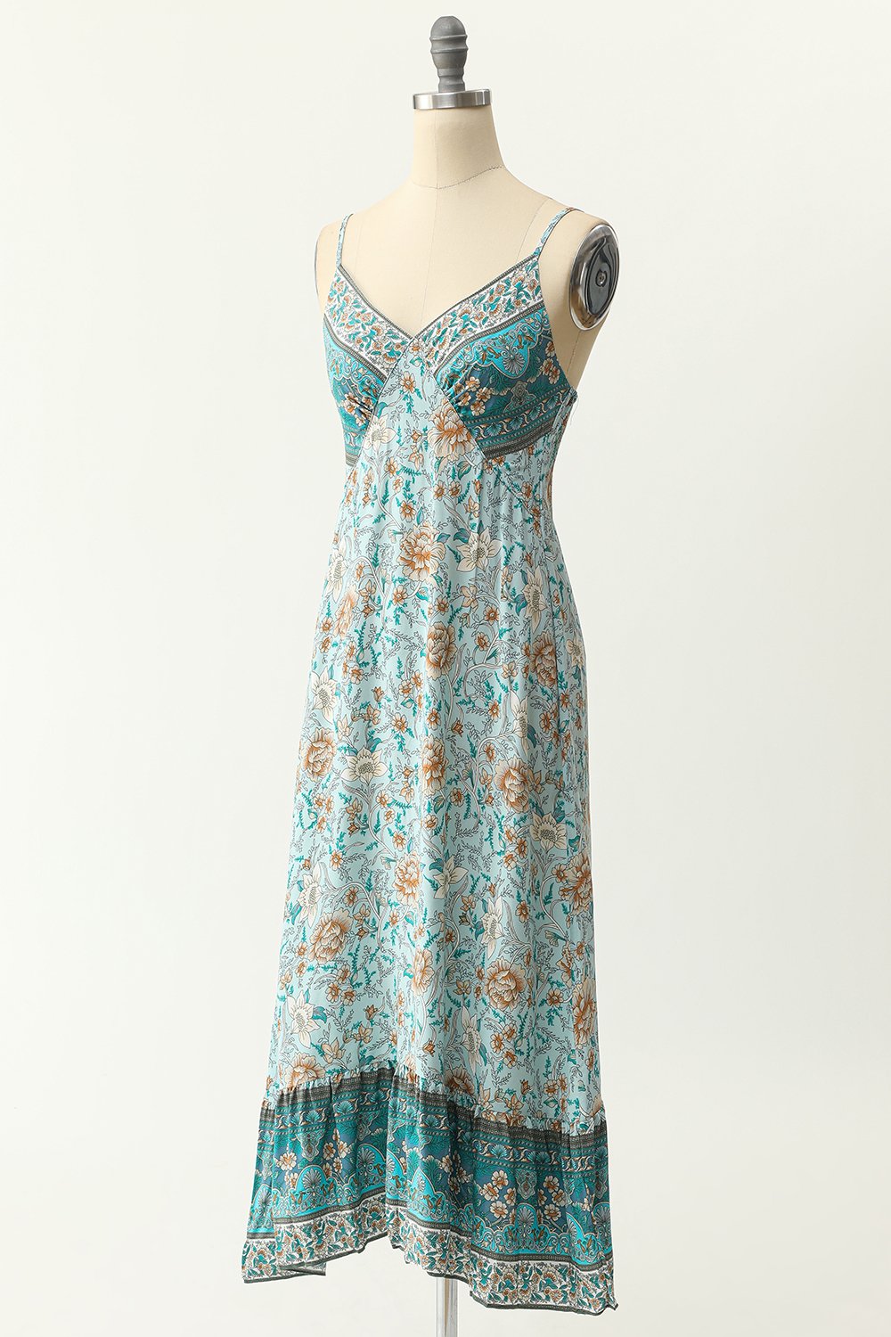 Spaghetti Straps Blue Bohemia Style Dress