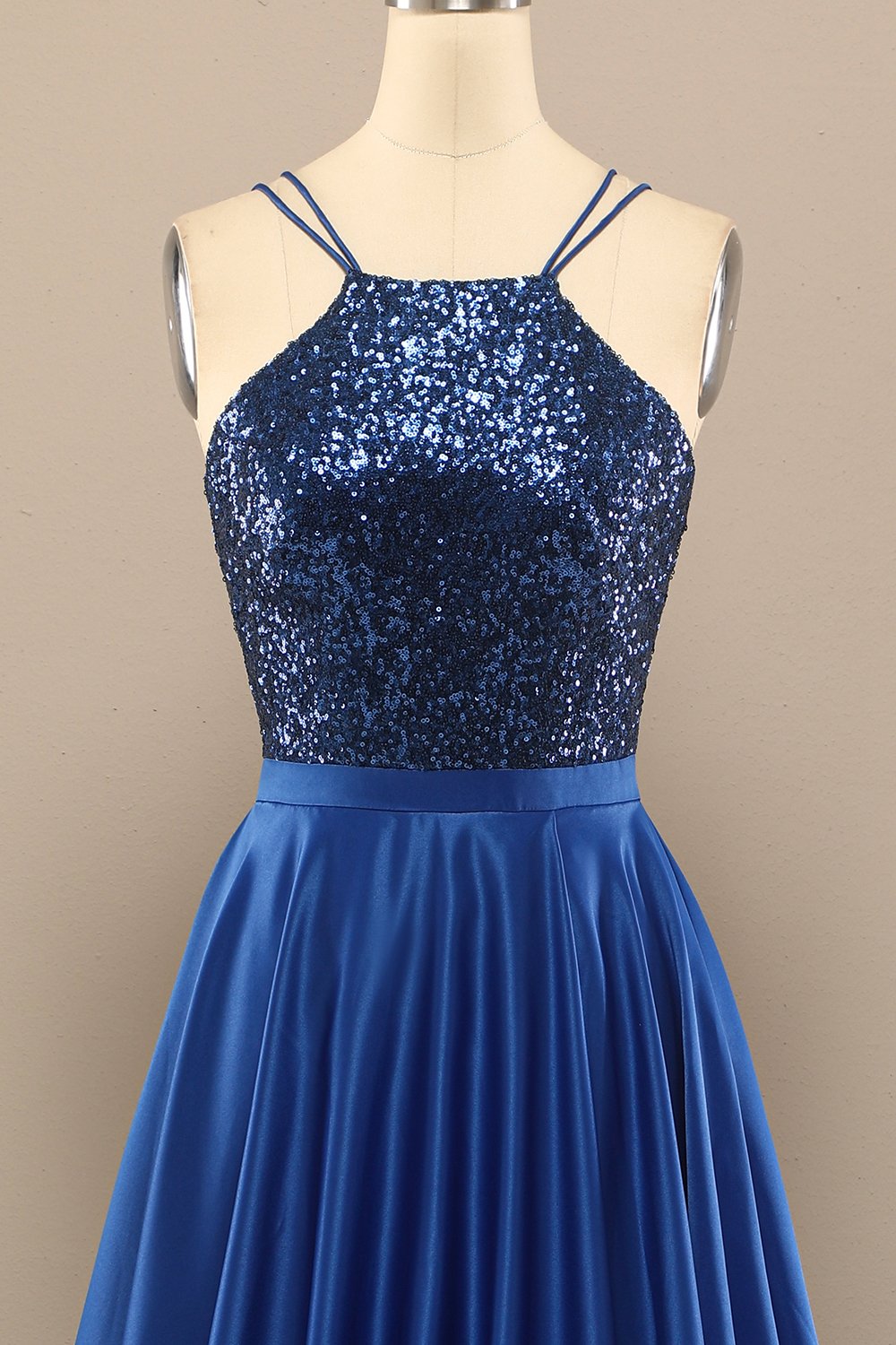 Royal Blue Open Back Long Prom Dress with Sequins