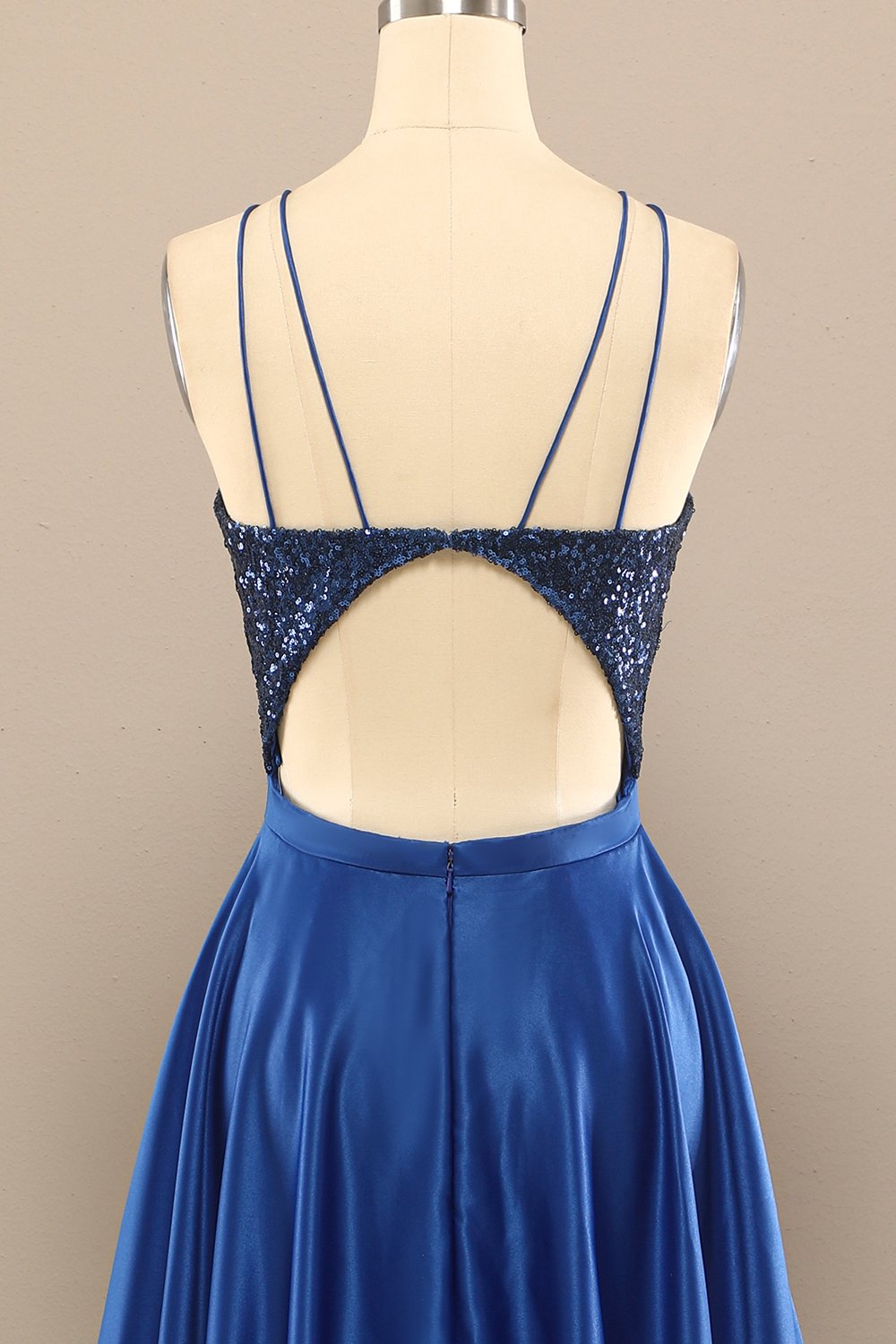 Royal Blue Open Back Long Prom Dress with Sequins
