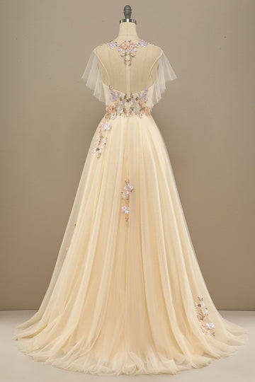 Yellow Long Formal Dress With Appliques
