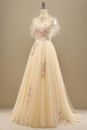 Yellow Long Formal Dress With Appliques