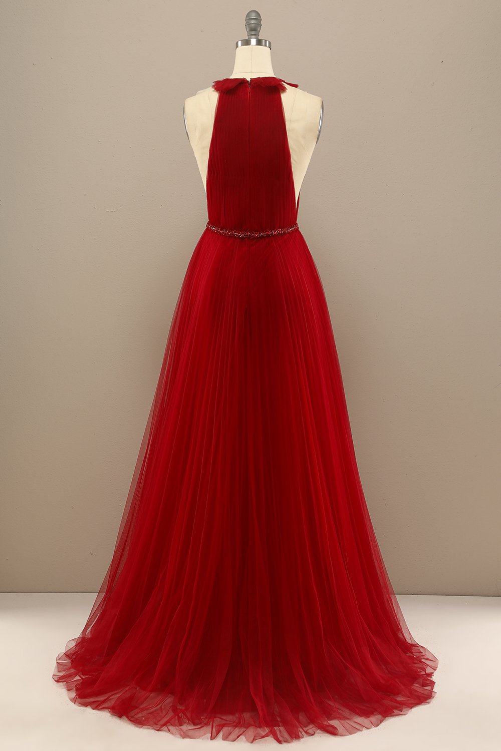 Red Pleated Long Chiffon Formal Dress