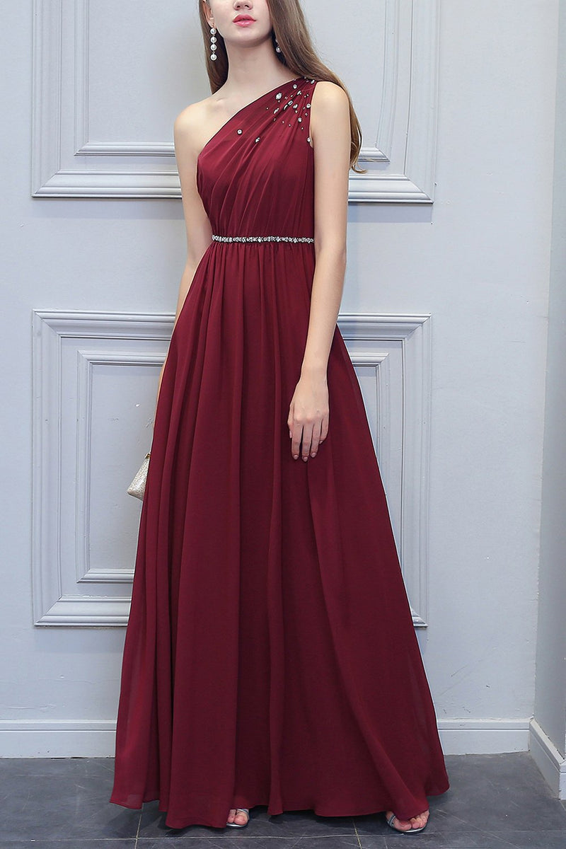 Zapaka Bridesmaid Dress Sexy Burgundy A line One Shoulder Long