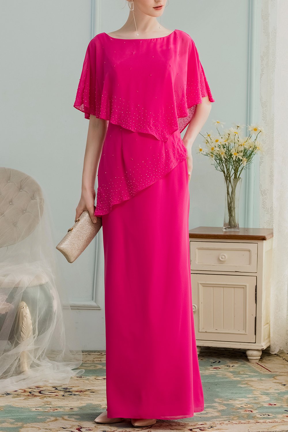 A-line Long Chiffon Mother Dress With Beading