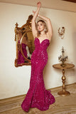 Mermaid Sweetheart Fuchsia Sequins Long Prom Dress with Sweep Train