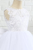 White Sleeveless Flower Girl Dress With Bow