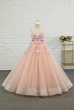 Pink Tulle Spaghetti Straps Flower Girl Dress
