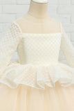 Apricot High-low Flower Girl Dress with Bow
