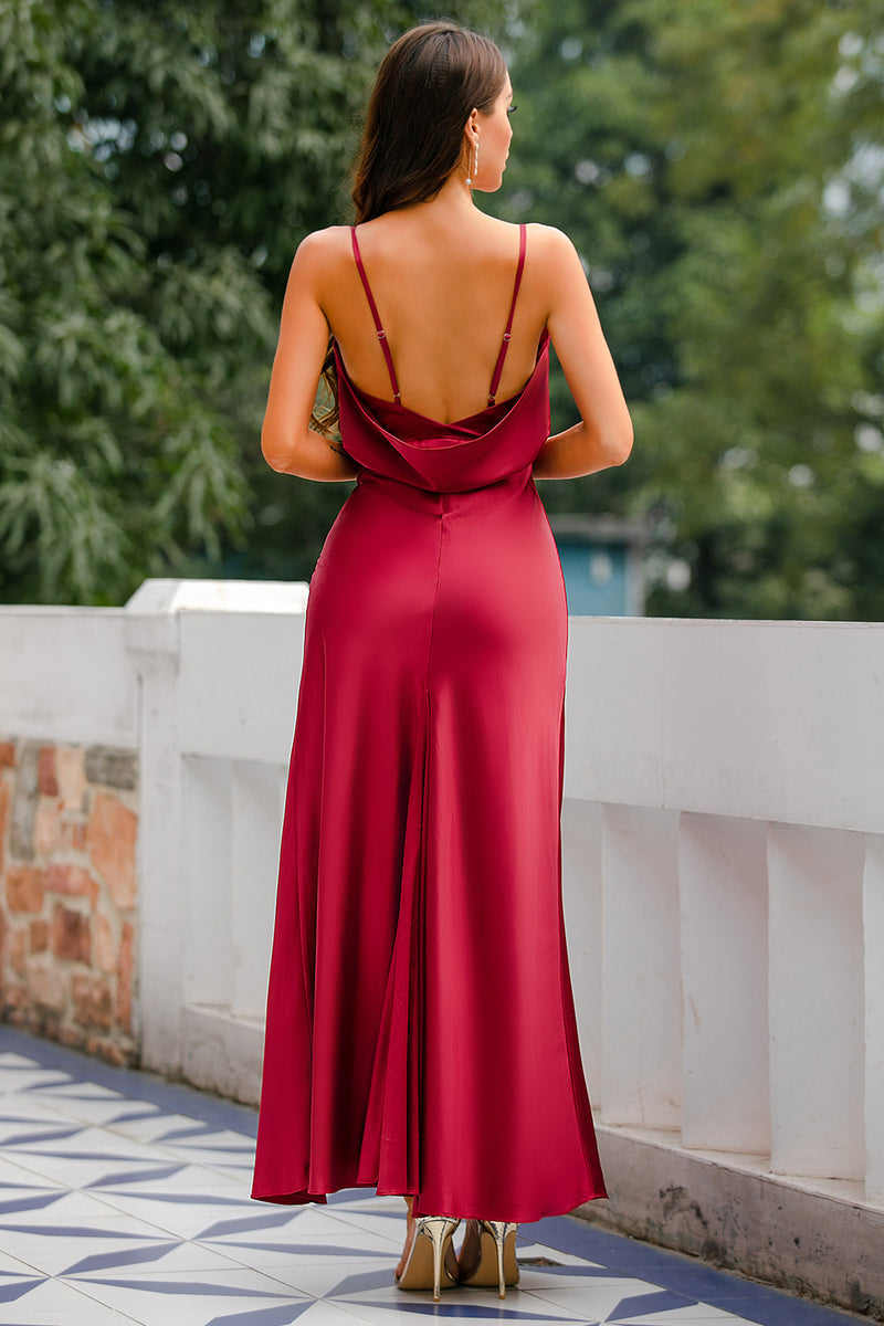 Zapaka AU Burgundy Mermaid Prom Dress Spaghetti Straps Backless Split Front  Long Bridesmaid Dress – ZAPAKA AU