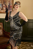 Black Sequins Fringes Plus Size 1920s Flapper Dress