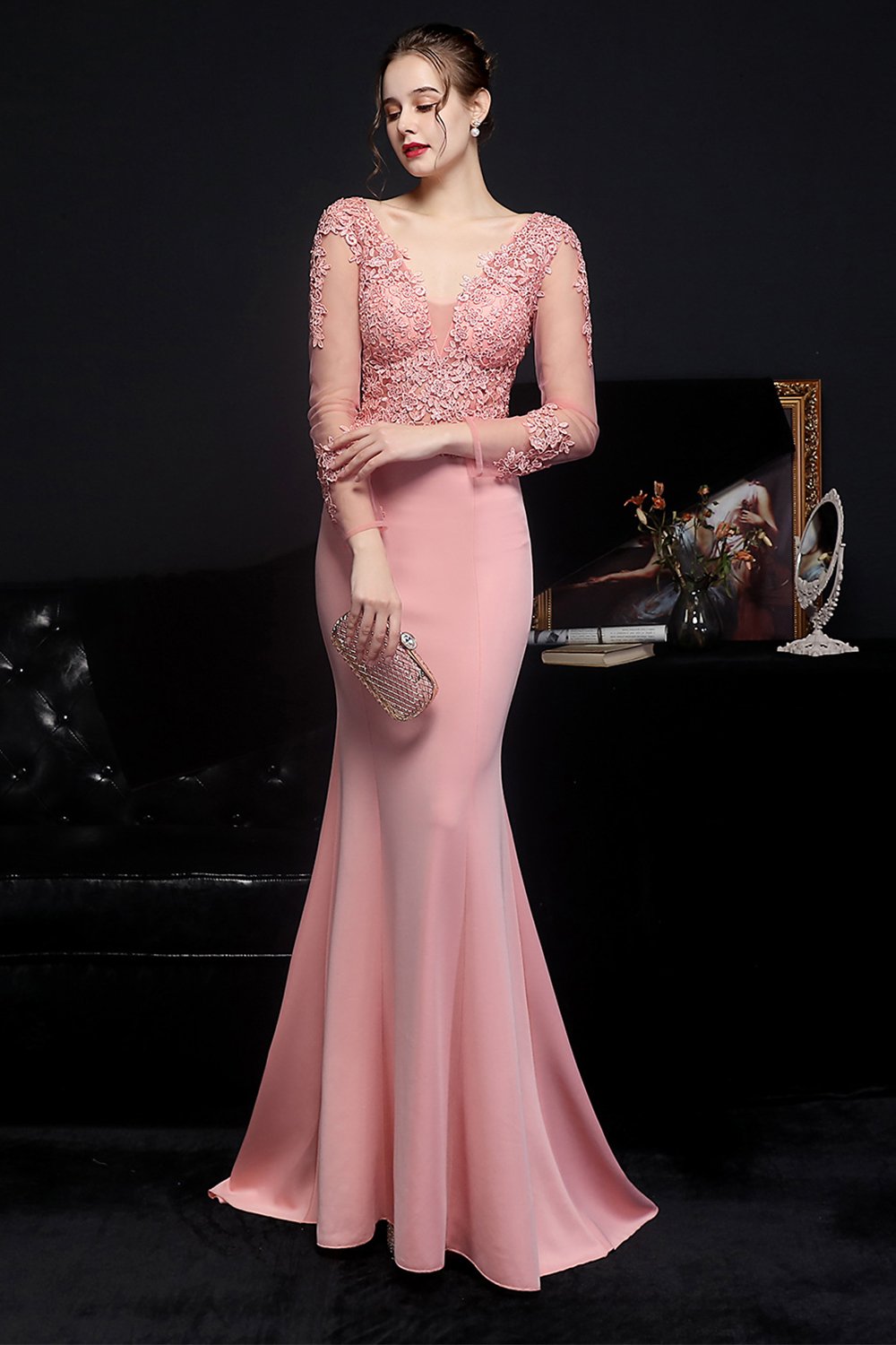 White Applique Prom Dress