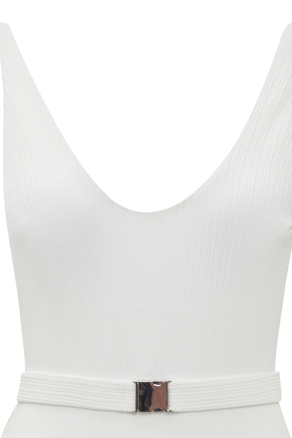 White V-Neck One Piece Swimwear