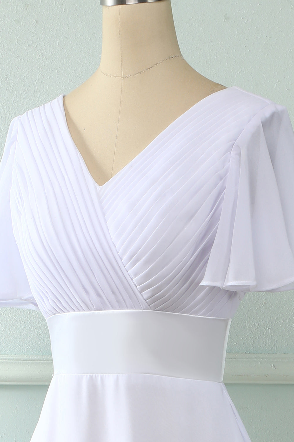 V Neck Pink Bridesmaid Dress with Ruffles