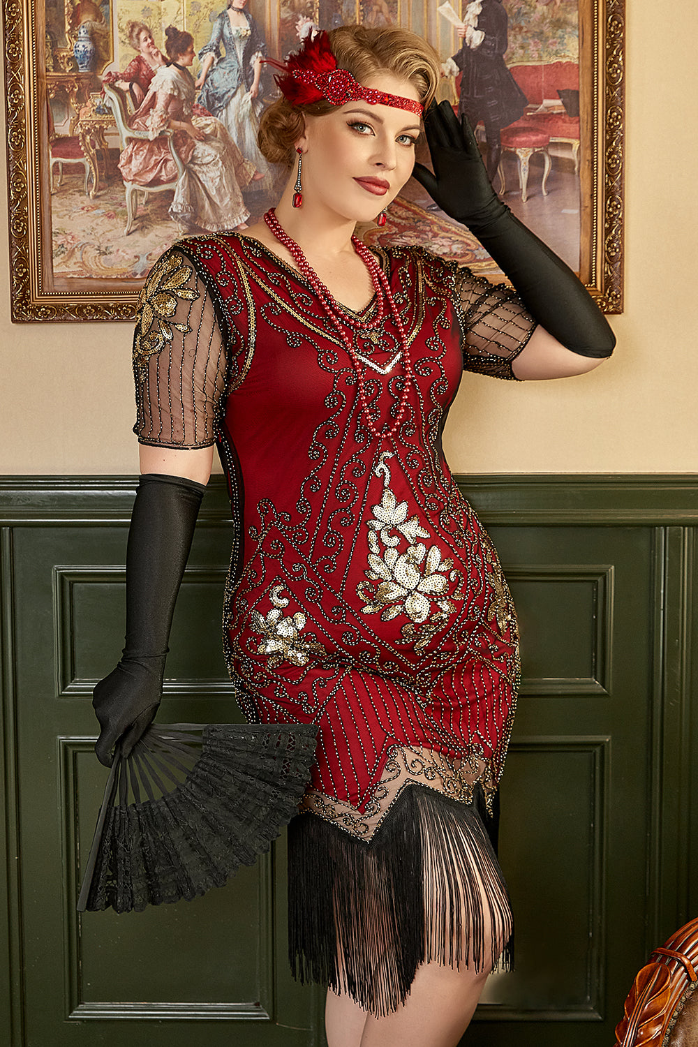 Plus Size 1920s Gatsby Sequin Fringes Flapper Dress