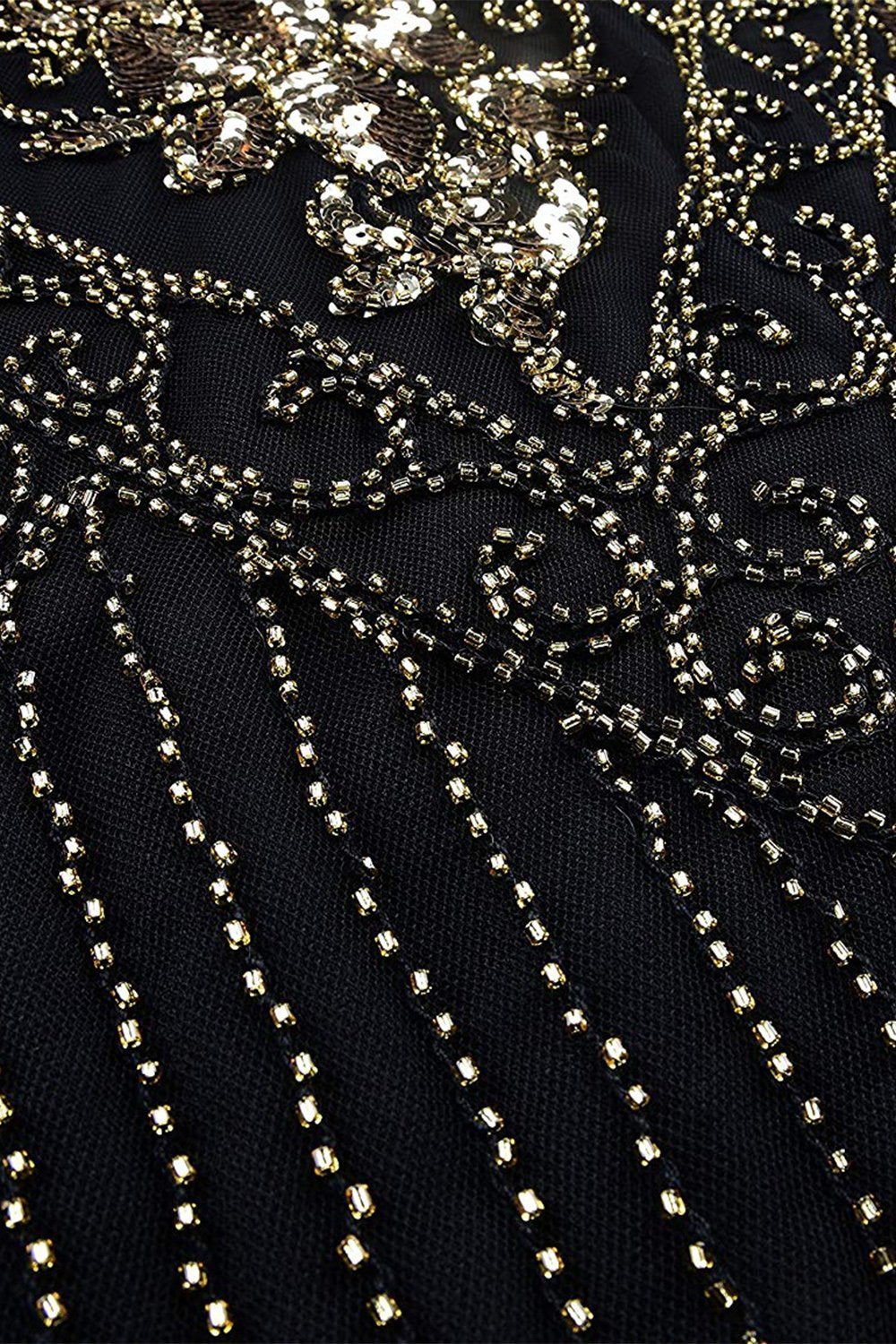 V Neck Black 1920s Flapper Dress