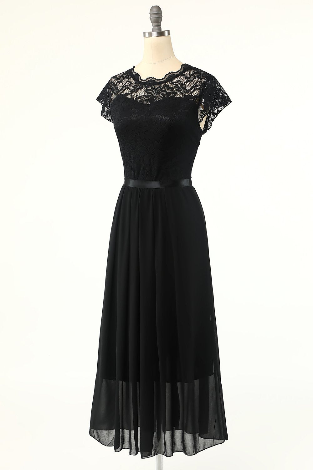 Classic A Line Black Party Dress with Lace