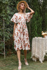 Load image into Gallery viewer, Round Neck Red Flower Print Boho Dress