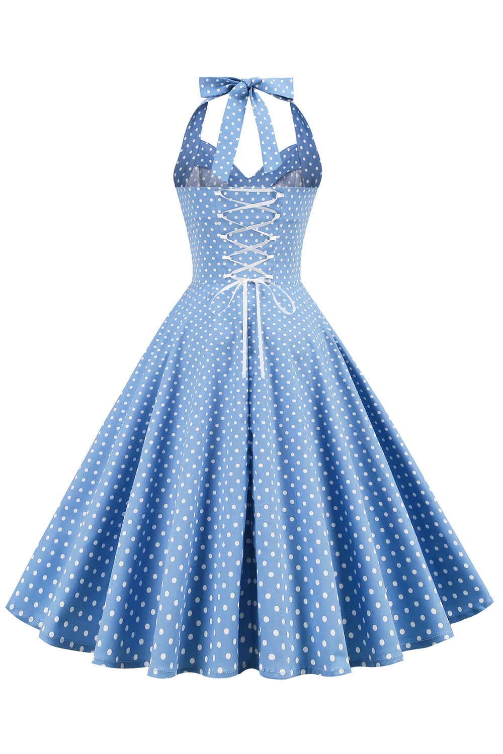 Retro Polka Dots Halter Open Back Dress