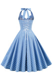 Retro Polka Dots Halter Open Back Dress