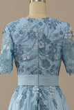 V Neck Blue Mother of Bridal Dress with Appliques