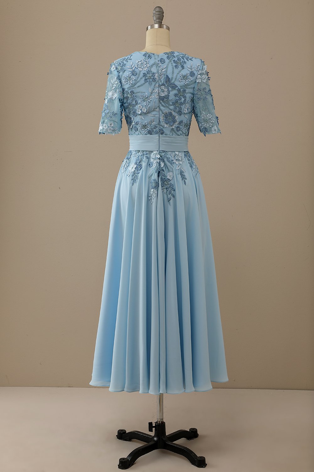V Neck Blue Mother of Bridal Dress with Appliques