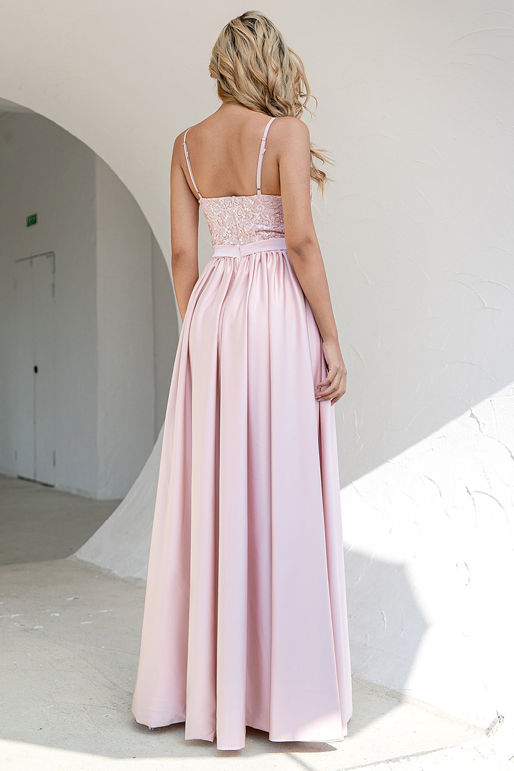 Blush Sequins Formal Dress with Slit