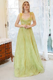 A Line Spaghetti Straps Light Green Tulle Plus Size Prom Dress