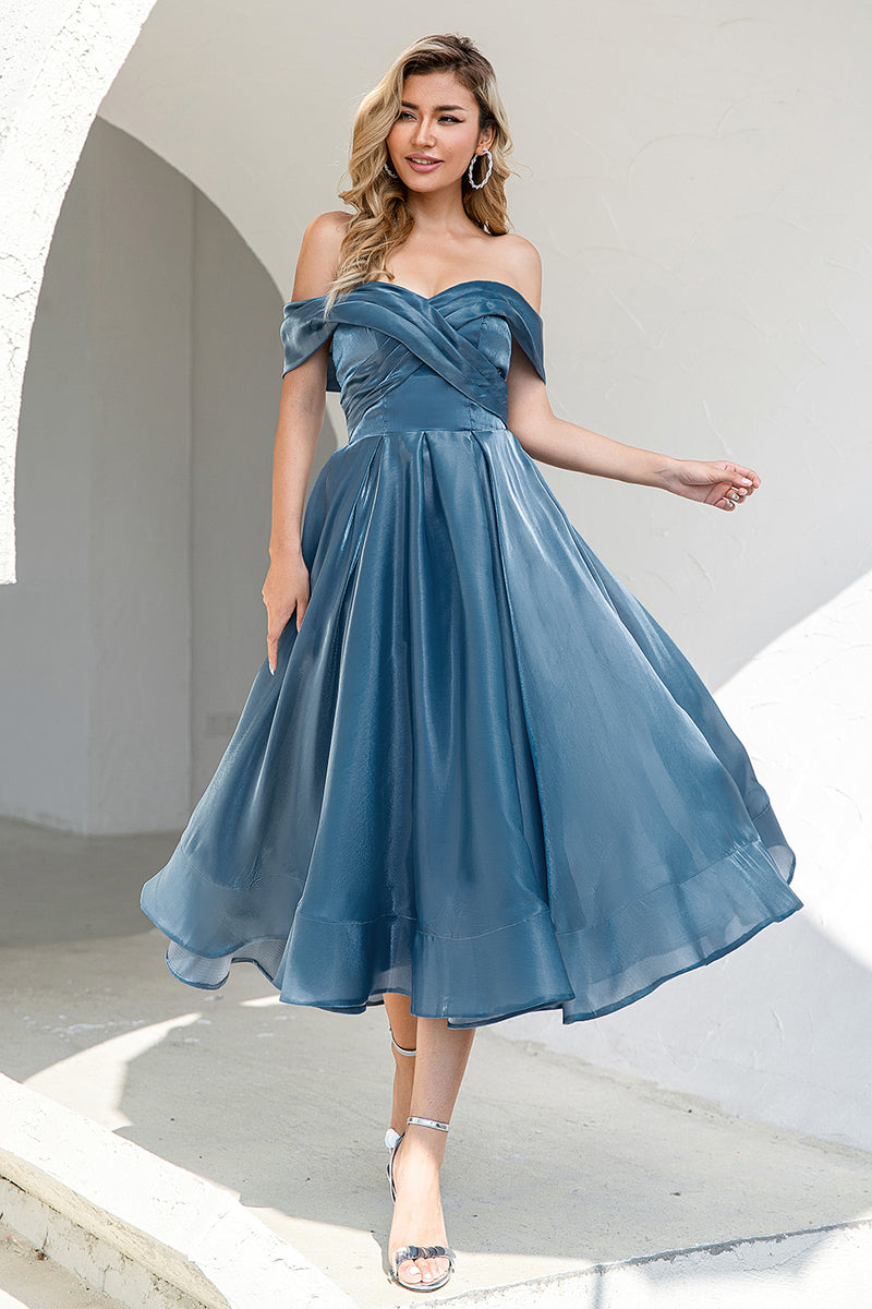 Blue off shoulder outlet cocktail dress