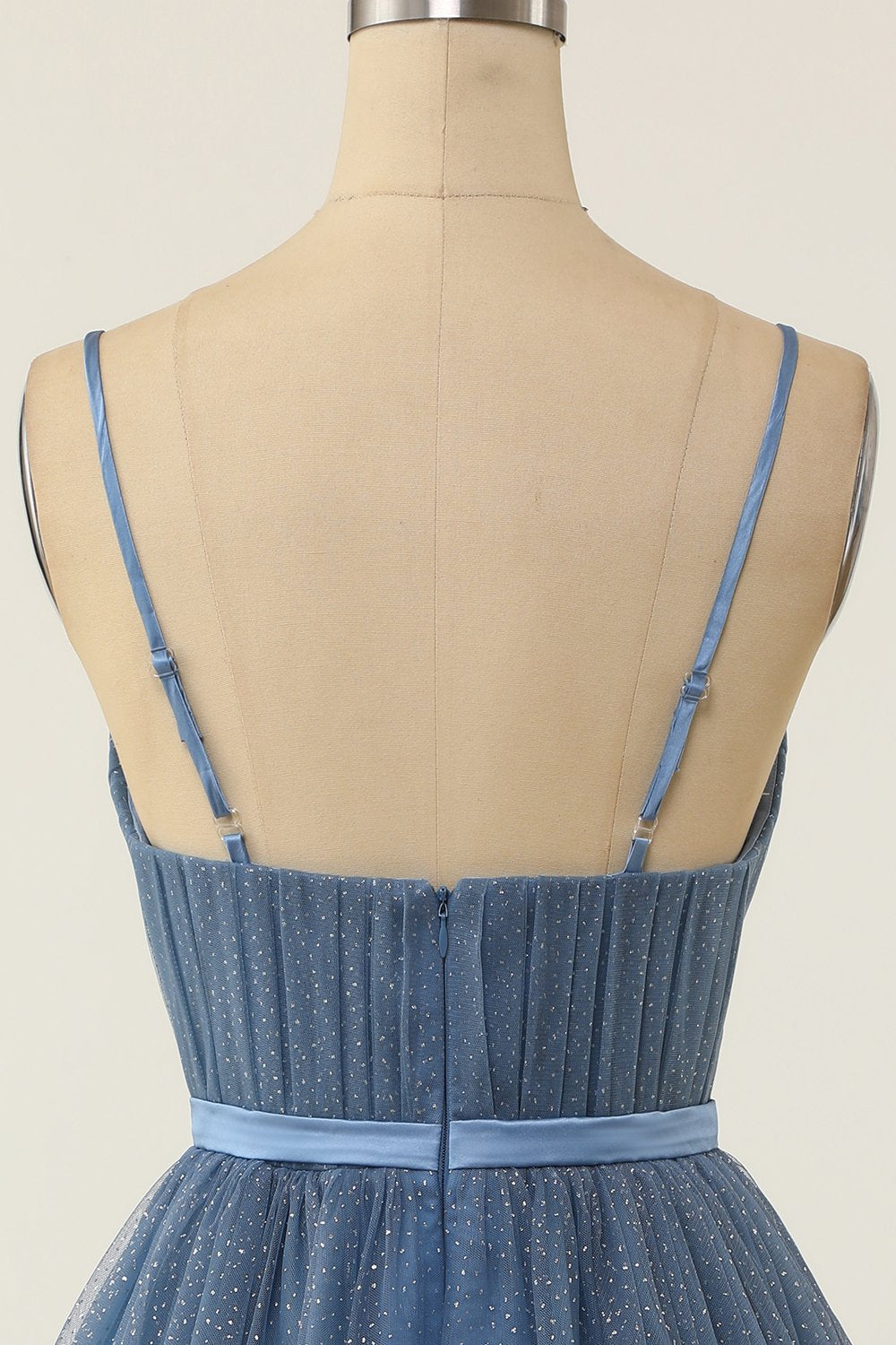 A Line Spaghetti Straps Blue Grey Short Graduation Dress