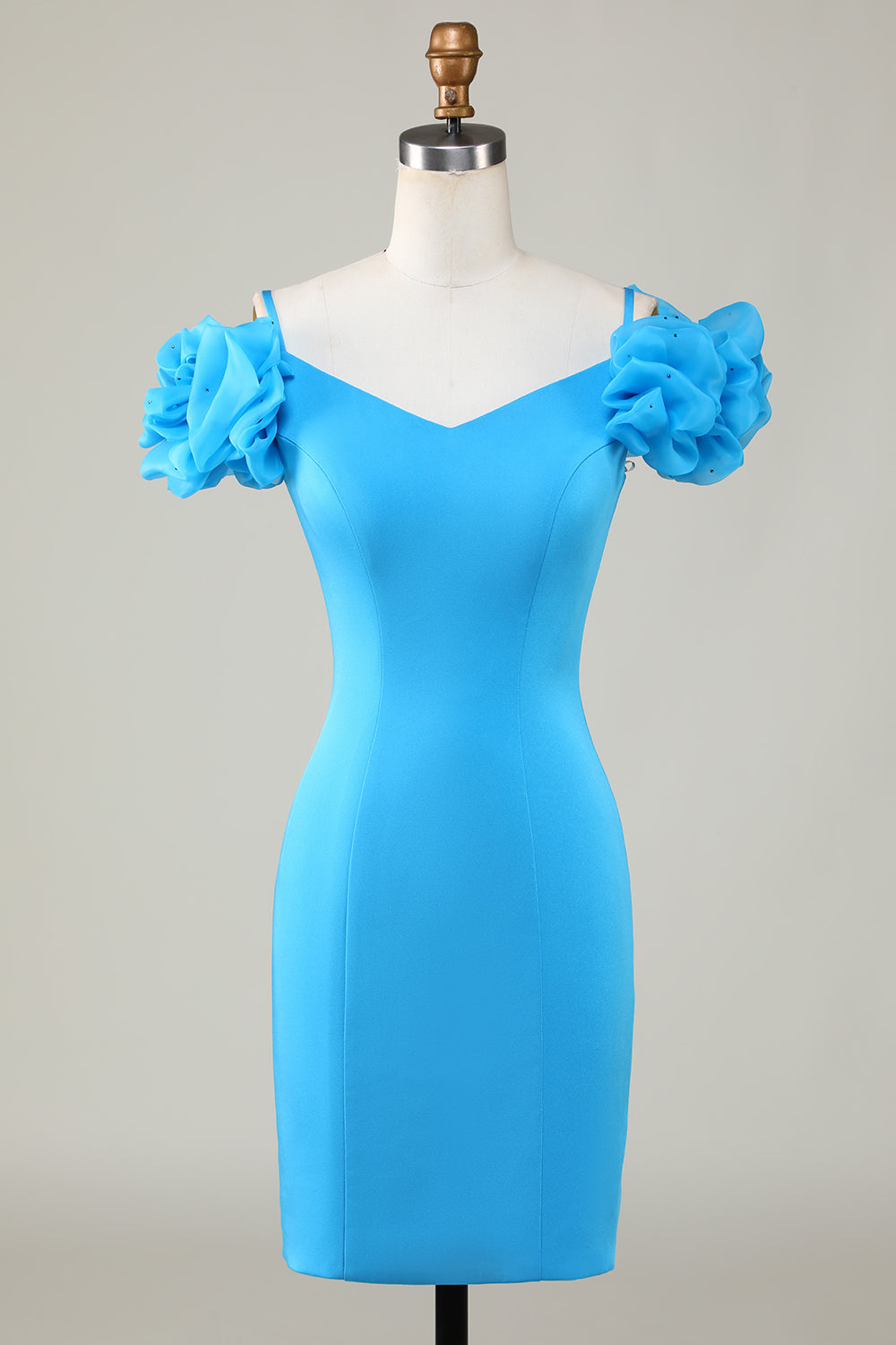 Bodycon Off the Shoulder Blue Short Cocktail Dress with Ruffles