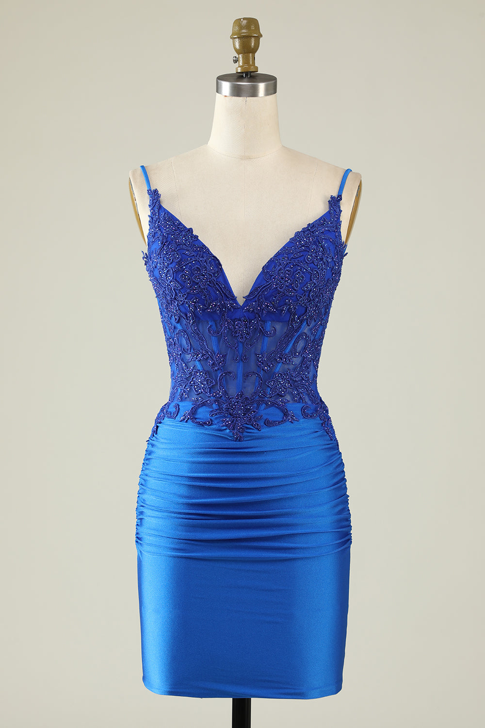 Sheath Spaghetti Straps Dark Green Short Formal Dress with Beading