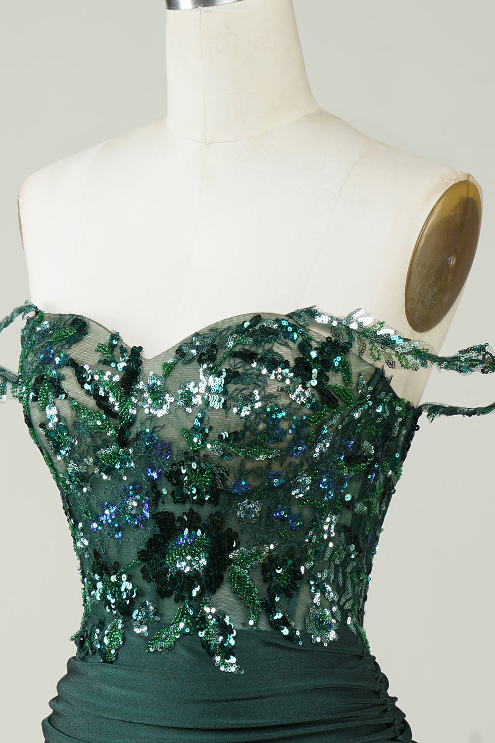 Unique Sheath Off the Shoulder Dark Green Short Formal Dress with Appliques