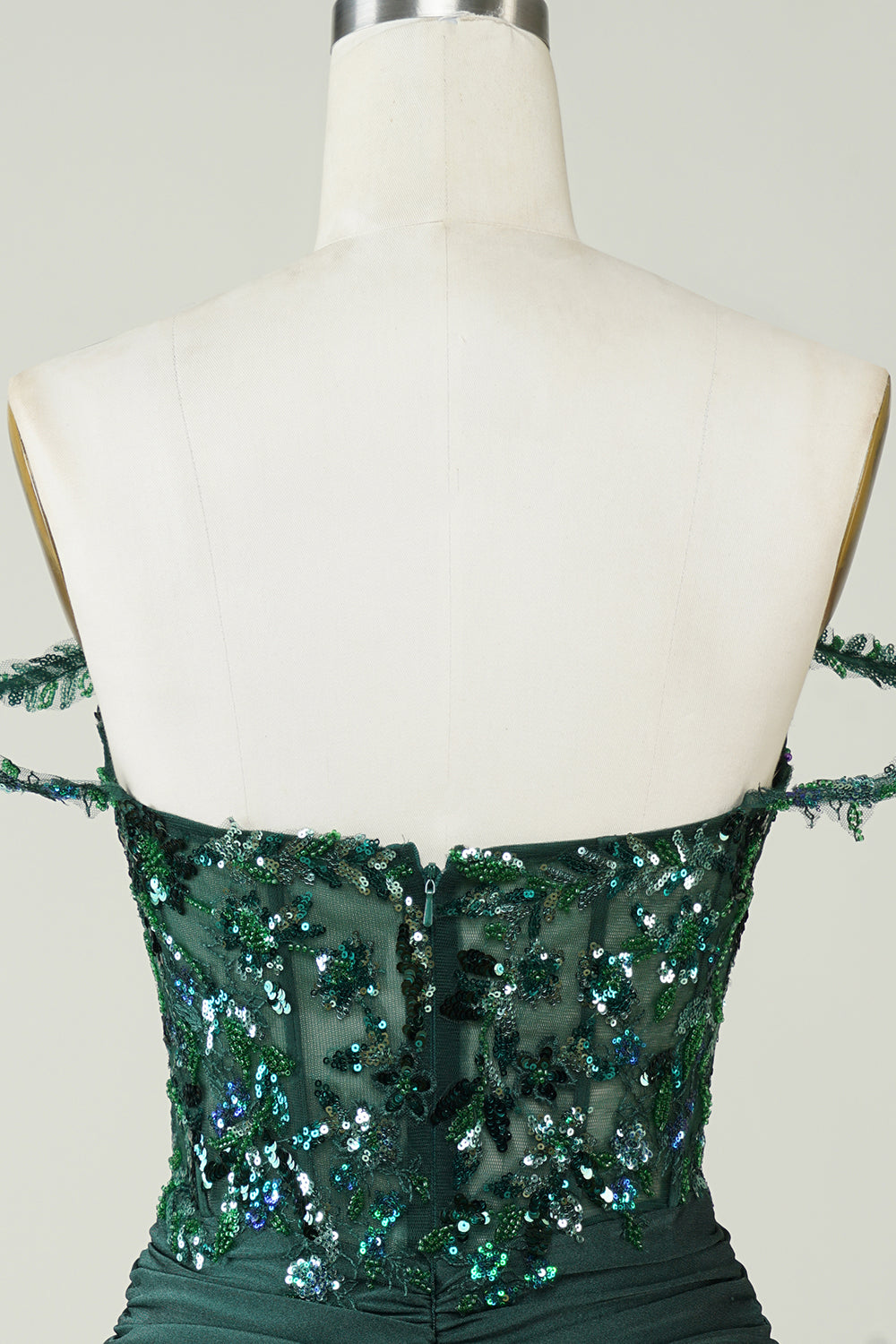 Unique Sheath Off the Shoulder Dark Green Short Formal Dress with Appliques