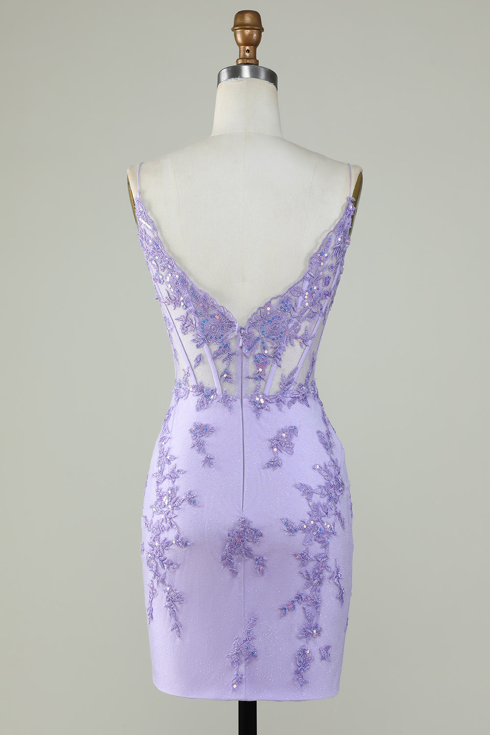 Bodycon Spaghetti Straps Purple Corset Short Formal Dress with Appliques