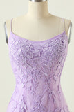Purple Backless Bodycon Short Formal Dress With Appliques
