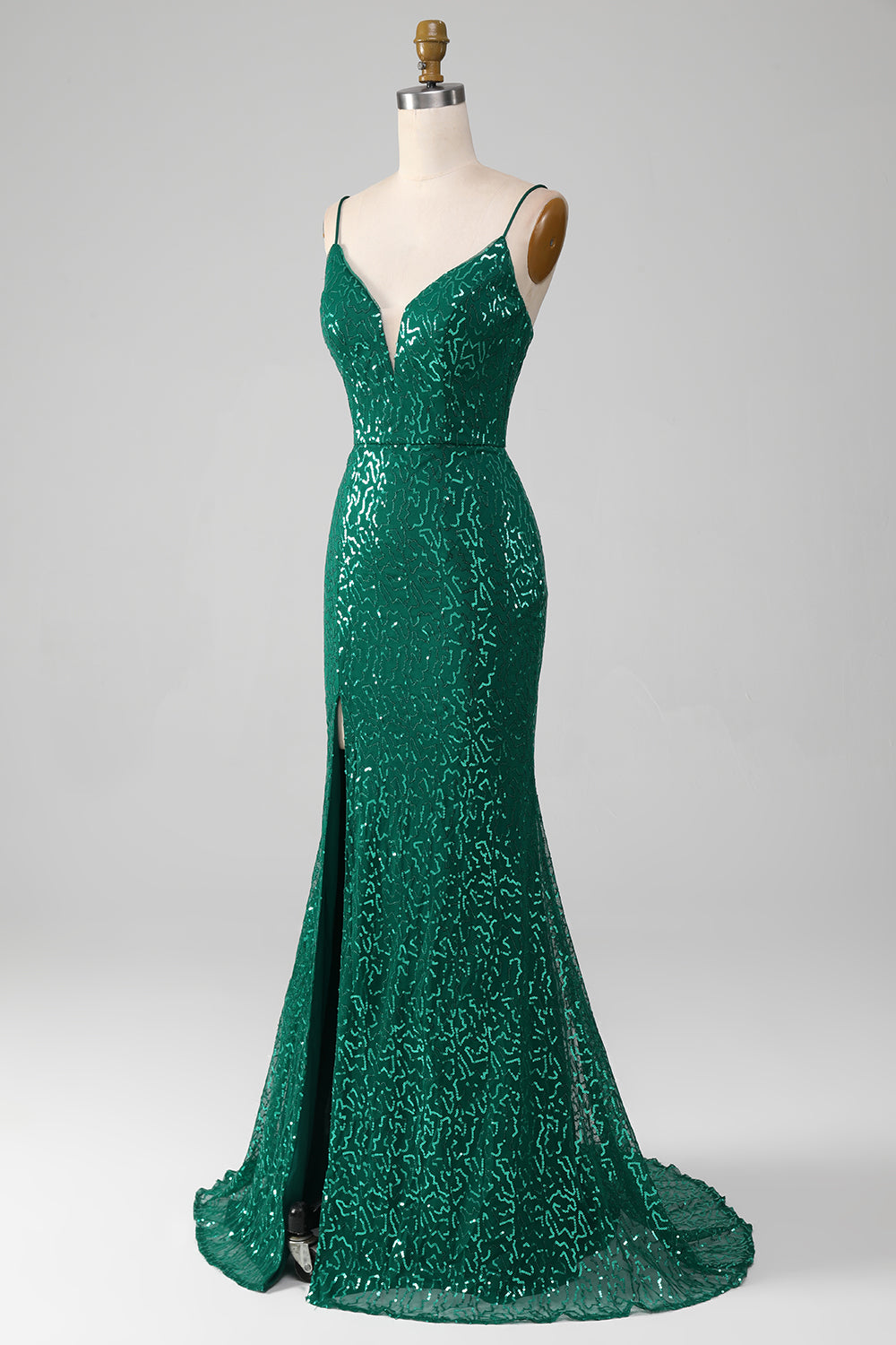 Sparkly Dark Green Beaded Sequins Long Formal Dress with Slit