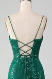Sparkly Dark Green Beaded Sequins Long Formal Dress with Slit