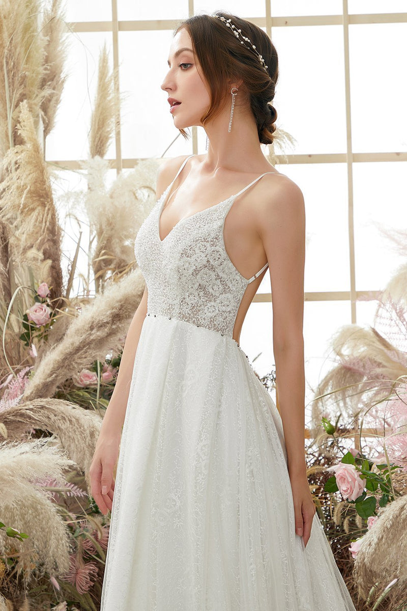 Zapaka Ivory Blackless Wedding Dress Spaghetti Straps A Line