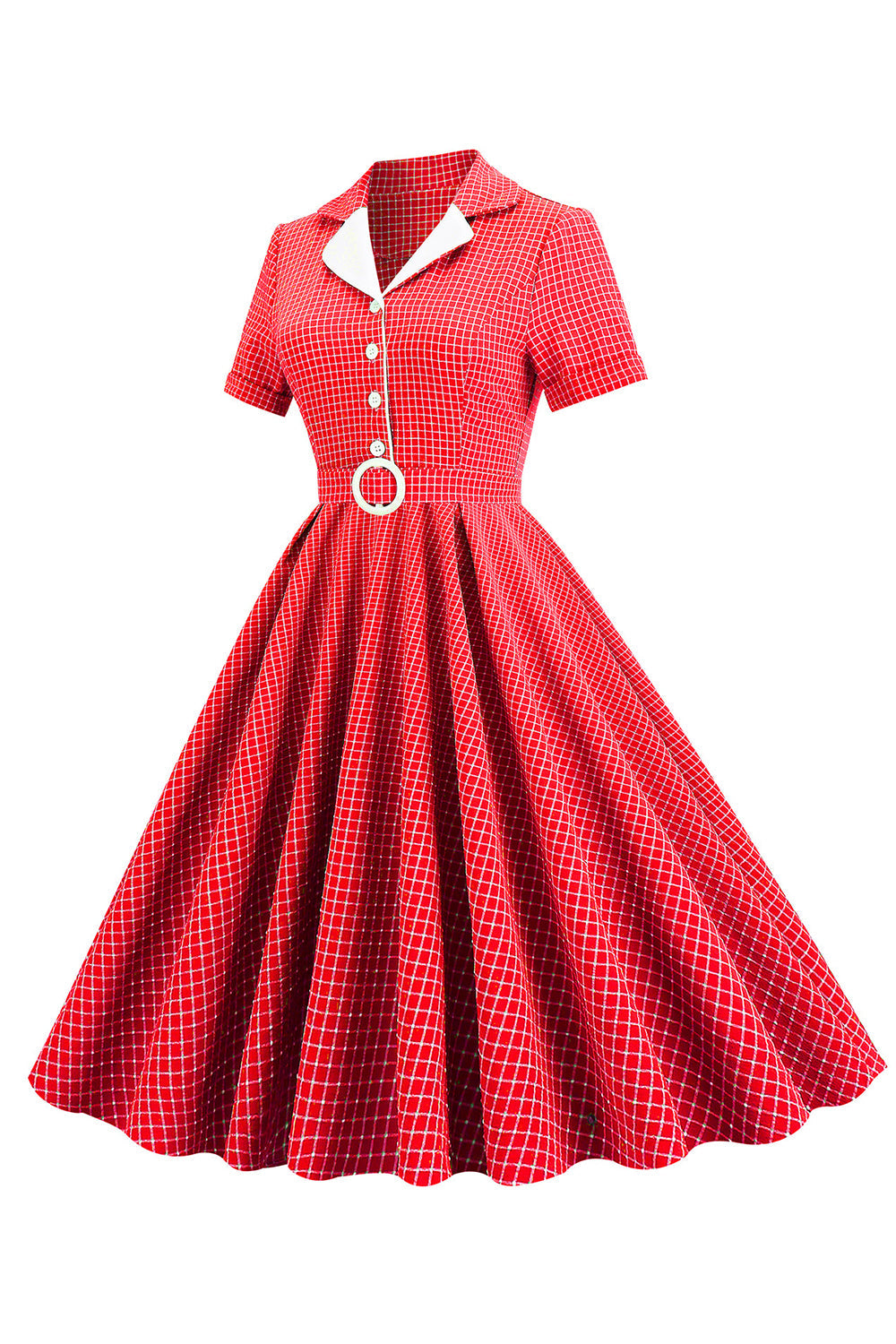 Retro Style Red Plaid 1950s Dress