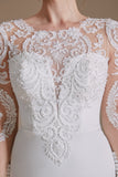 White Mermaid Long Sleeves Sweep Train Wedding Dress with Lace