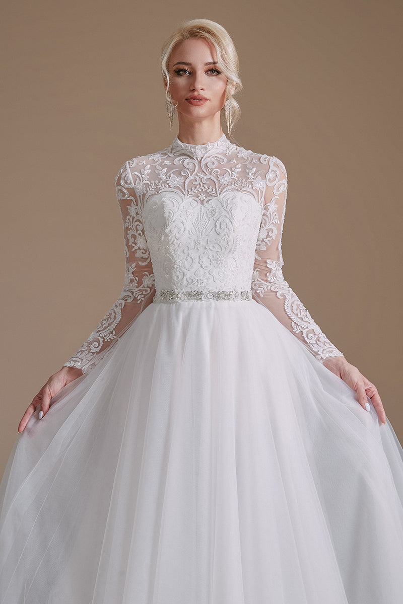 High neck a line wedding outlet dress