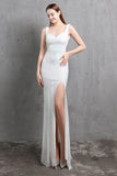 Gold Mermaid Sequin V Neck Formal Dress