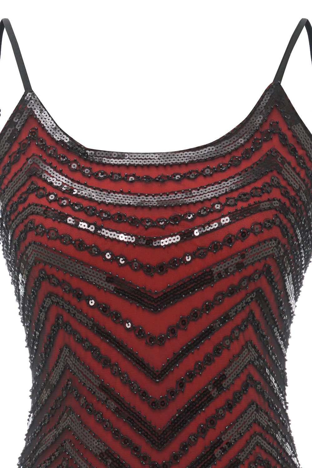 Black Red Spaghetti Straps 1920s Dress
