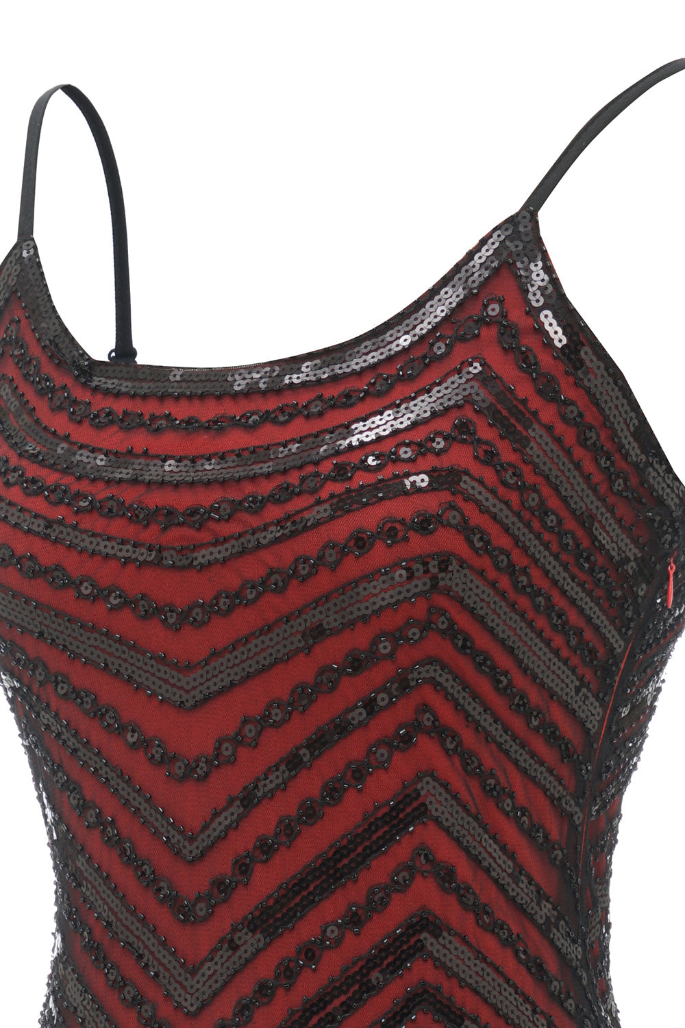 Black Red Spaghetti Straps 1920s Dress