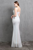 Gold Mermaid Sequin V Neck Formal Dress