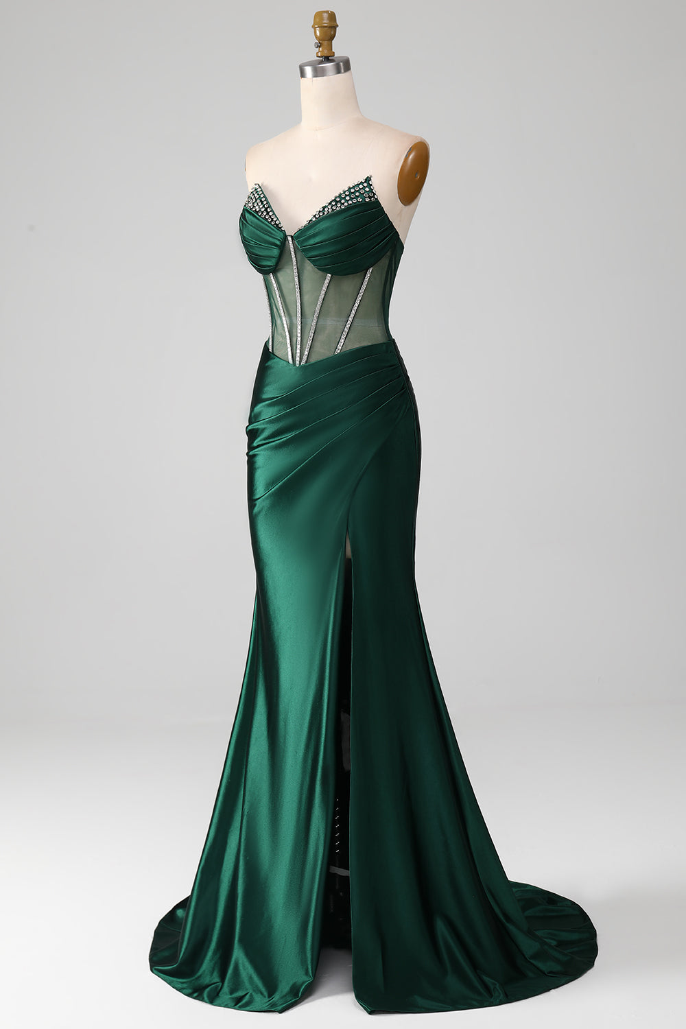 Dark Green Strapless Corset Mermaid Pleated Formal Dress