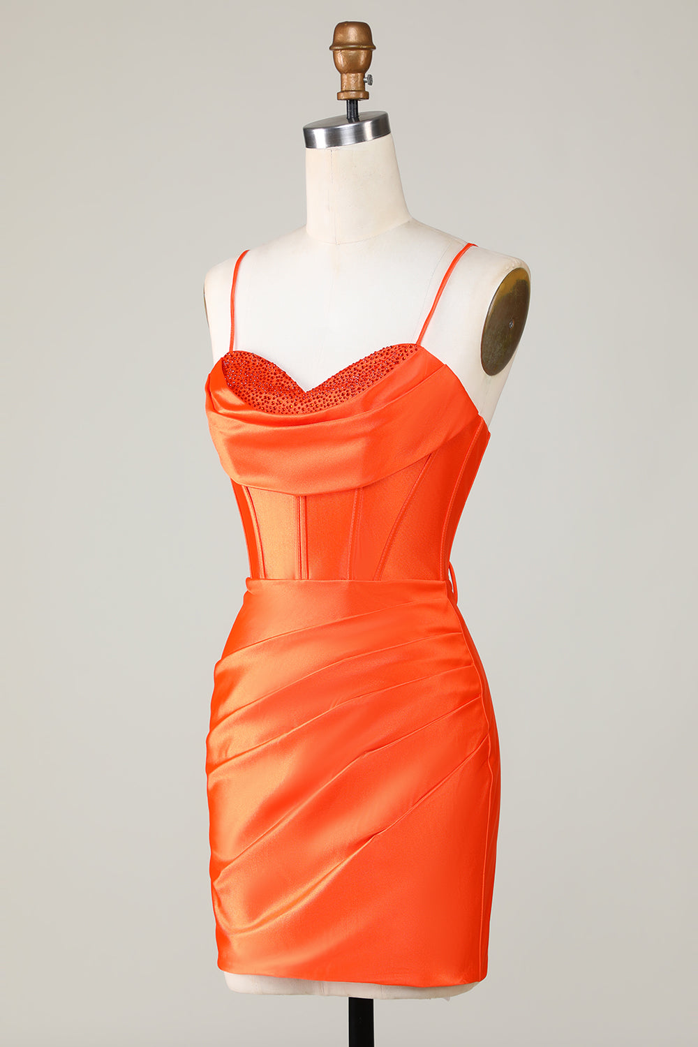 Sparkly Orange Beaded Corset Tight Short Formal Dress