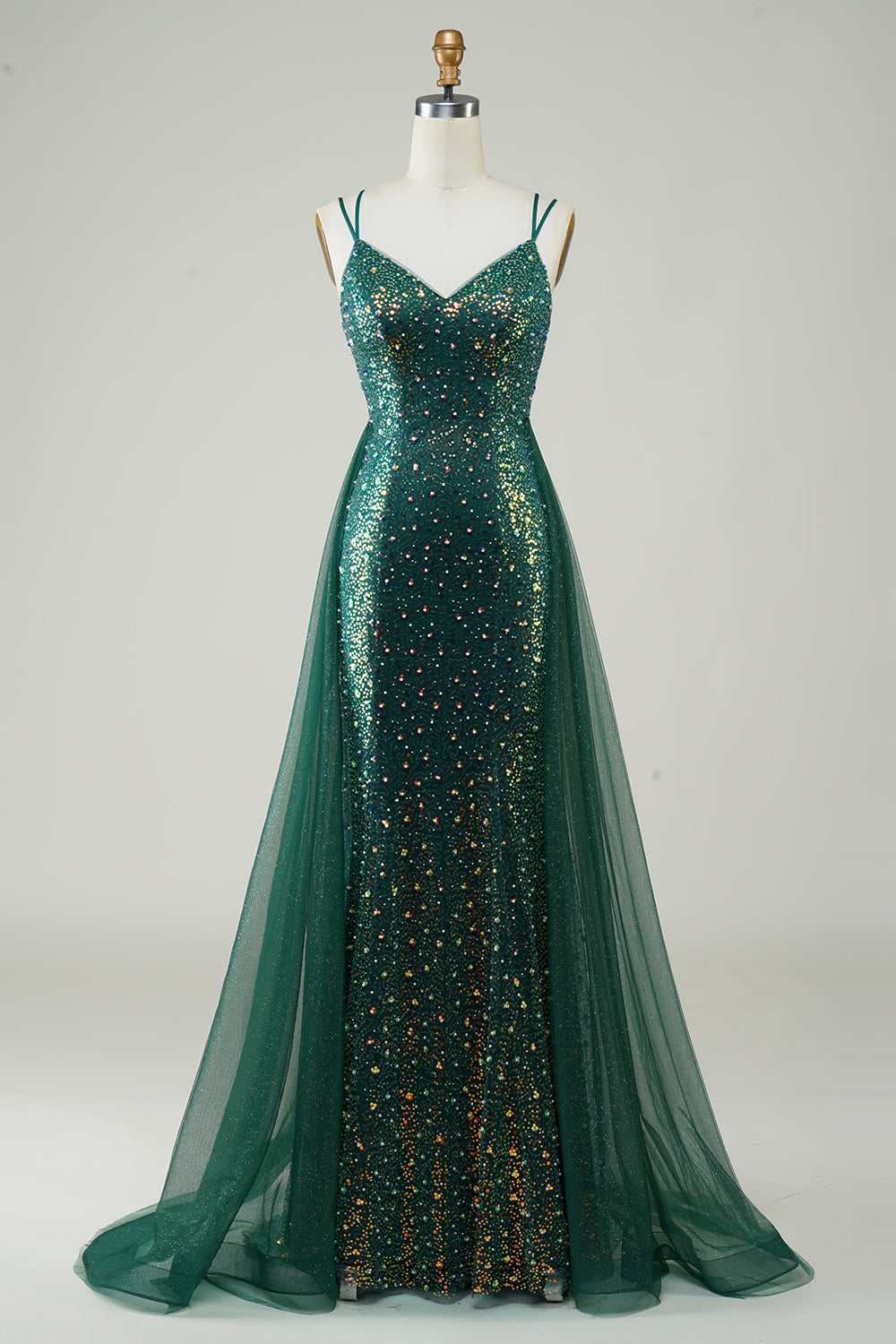 Sparkly Dark Green Beaded Long Formal Dress